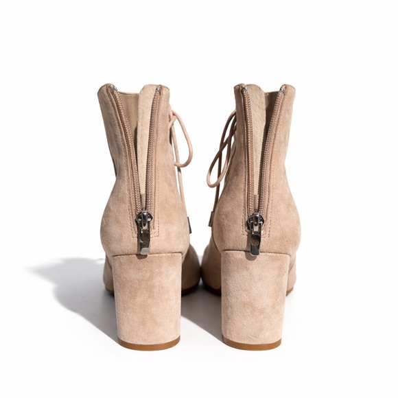Kendall & Kylie Taupe Suede Lace-Up Ankle Booties Pointed Toe Block Heel - Picture 7 of 12